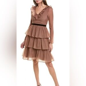 Rachel Parcell Tiered Midi Dress - Size 14 - Mauve Polka Dot - New with Tags!